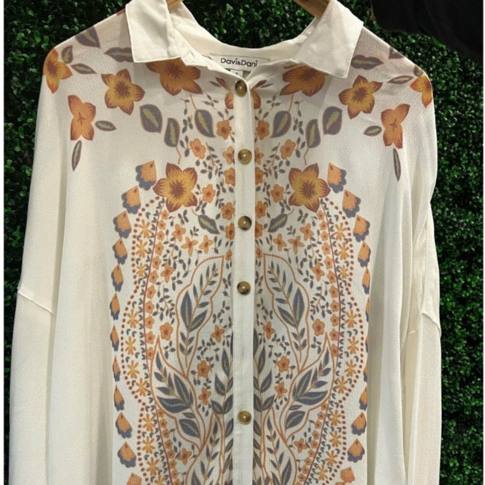 Printed Button Down Long Sleeve Shirt